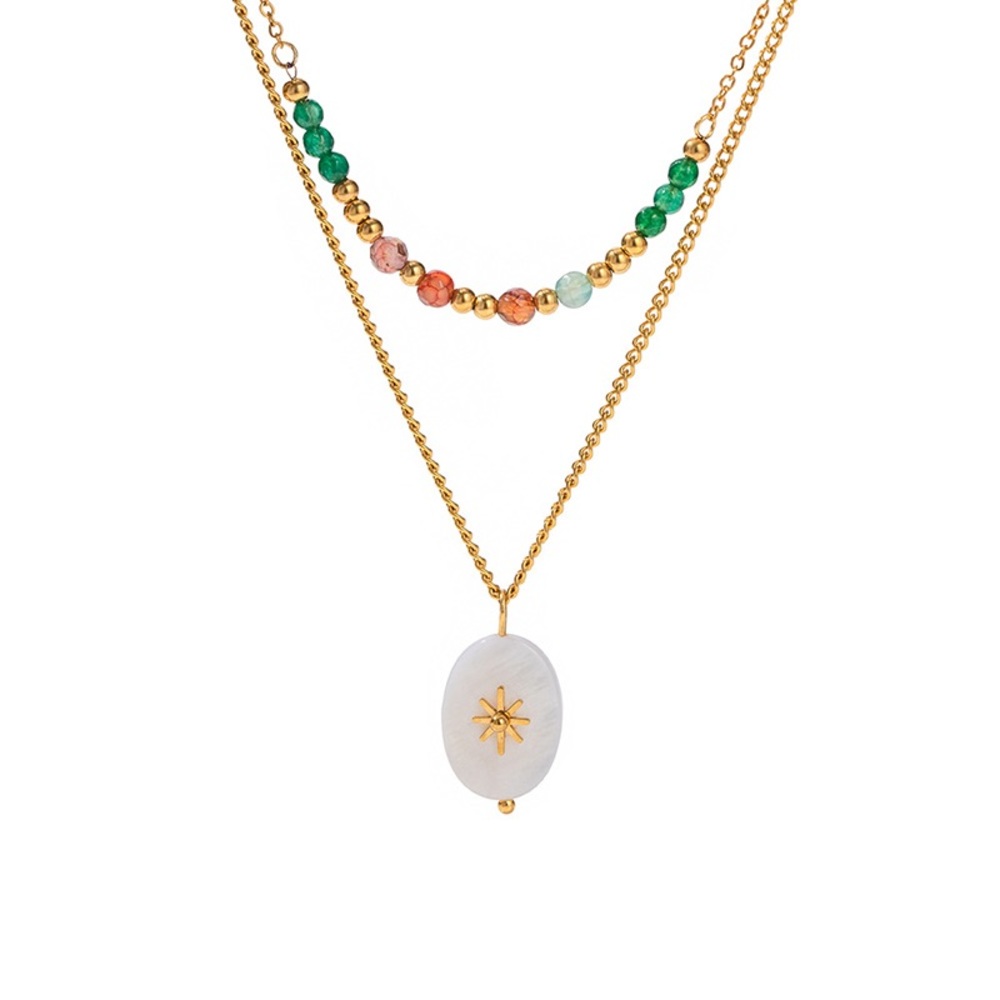 Multicolor gemstone beads layered gold necklace